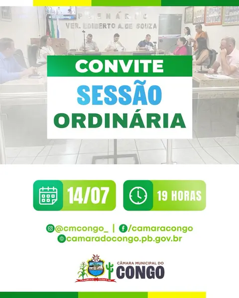 A Câmara Municipal do Congo convida toda a população para participar da Sessão Ordinári...