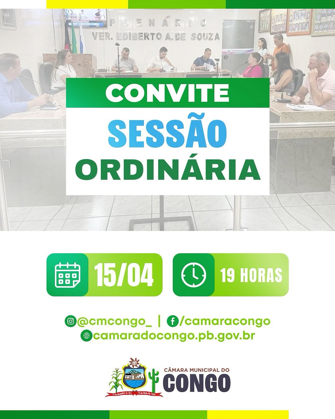 A Câmara Municipal de Congo convida a população em geral para participar da Sessão Legi...